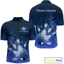 Load image into Gallery viewer, Custom Blue Bowling Jersey for Men Bowling Uniform  Bowling Team Shirts Polo &amp; 1/4 Zip HNT168