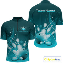 Load image into Gallery viewer, Custom Turquoise Bowling Jersey for Men Bowling Uniform  Bowling Team Shirts Polo &amp; 1/4 Zip HNT168