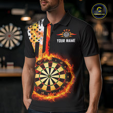 Load image into Gallery viewer, Custom Flame US Flag Darts Shirt for Men Darts Team Jerseys Dart Tourament Polo &amp; 1/4 Zip NNT115
