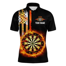 Load image into Gallery viewer, Custom Flame US Flag Darts Shirt for Men Darts Team Jerseys Dart Tourament Polo &amp; 1/4 Zip NNT115