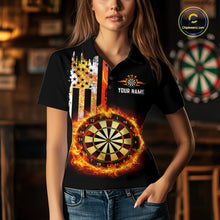 Load image into Gallery viewer, Custom Flame US Flag Darts Shirt for Women Darts Team Jerseys Dart Tourament Polo &amp; 1/4 Zip NNT115