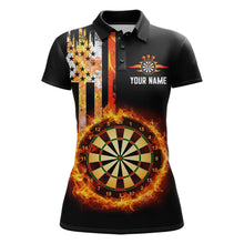 Load image into Gallery viewer, Custom Flame US Flag Darts Shirt for Women Darts Team Jerseys Dart Tourament Polo &amp; 1/4 Zip NNT115