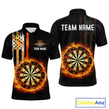 Load image into Gallery viewer, Custom Flame US Flag Darts Shirt for Men Darts Team Jerseys Dart Tourament Polo &amp; 1/4 Zip NNT115