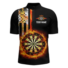 Load image into Gallery viewer, Custom Flame US Flag Darts Shirt for Men Darts Team Jerseys Dart Tourament Polo &amp; 1/4 Zip NNT115