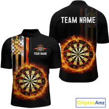 Load image into Gallery viewer, Custom Flame US Flag Darts Shirt for Men Darts Team Jerseys Dart Tourament Polo &amp; 1/4 Zip NNT115