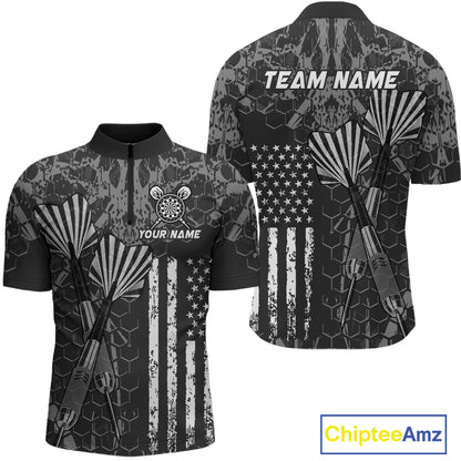 Custom US Flag Darts Shirt for Men Darts Team Jerseys Dart Tournament Polo & 1/4 Zip NNT113