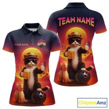 Load image into Gallery viewer, Custom Beer Cat Retro Bowling Shirt for Women Cat Funny Beer Bowling Team Jersey Polo &amp;1/4 Zip HNT275