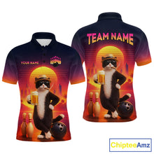 Load image into Gallery viewer, Beer Cat Funny Bowling Shirt for Men Retro Custom Cat with Beer Bowling Team Jersey HNT274