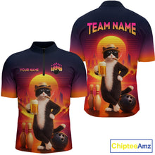 Load image into Gallery viewer, Beer Cat Funny Bowling Shirt for Men Retro Custom Cat with Beer Bowling Team Jersey HNT274