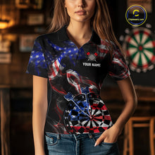Load image into Gallery viewer, Custom US Flag Aim Shoot Swear Repeat Darts Shirt for Women Darts Team Jerseys Polo &amp; 1/4 Zip NNT114