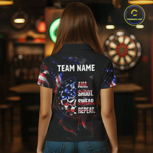 Load image into Gallery viewer, Custom US Flag Aim Shoot Swear Repeat Darts Shirt for Women Darts Team Jerseys Polo &amp; 1/4 Zip NNT114