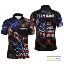 Load image into Gallery viewer, Custom US Flag Aim Shoot Swear Repeat Darts Shirt for Men Darts Team Jerseys Polo &amp; 1/4 Zip NNT114