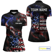 Load image into Gallery viewer, Custom US Flag Aim Shoot Swear Repeat Darts Shirt for Women Darts Team Jerseys Polo &amp; 1/4 Zip NNT114