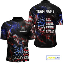 Load image into Gallery viewer, Custom US Flag Aim Shoot Swear Repeat Darts Shirt for Men Darts Team Jerseys Polo &amp; 1/4 Zip NNT114