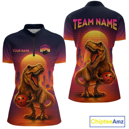 Custom Retro Dinosaur Bowling Jersey for Women Unisex Bowling Shirts for Team Polo & 1/4 Zip HNT242