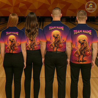 Custom Retro Dinosaur Bowling Jersey for Women Unisex Bowling Shirts for Team Polo & 1/4 Zip HNT242