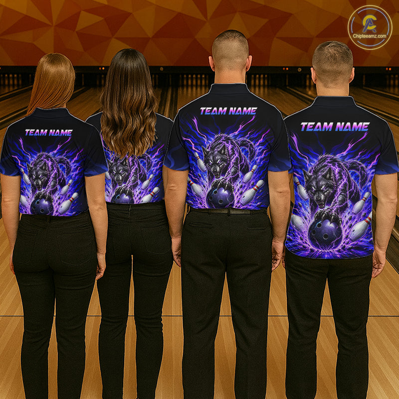 Custom Purple Thunder Wolf Bowling Jersey for Men Bowling Team Shirts Bowling Polo & 1/4 Zip HNT501
