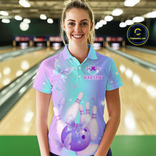 Load image into Gallery viewer, Custom Neon Butterfly Bowling Jersey for Women Bowling Team Shirts Bowling League Polo &amp; 1/4 Zip HNT172