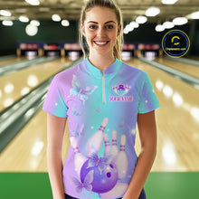 Load image into Gallery viewer, Custom Neon Butterfly Bowling Jersey for Women Bowling Team Shirts Bowling League Polo &amp; 1/4 Zip HNT172