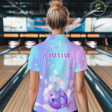 Load image into Gallery viewer, Custom Neon Butterfly Bowling Jersey for Women Bowling Team Shirts Bowling League Polo &amp; 1/4 Zip HNT172