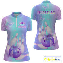 Load image into Gallery viewer, Custom Neon Butterfly Bowling Jersey for Women Bowling Team Shirts Bowling League Polo &amp; 1/4 Zip HNT172