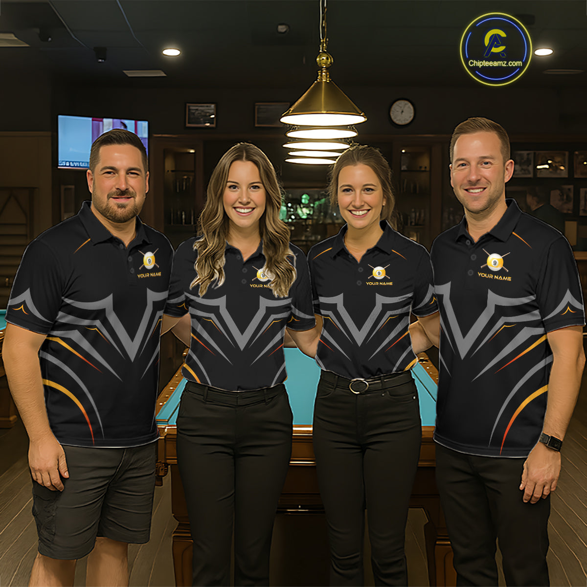 Custom Black and Gold 9 Ball Pool Billiard Shirt for Women Polo & 1/4 Zip Billiard Team Jerseys NNT158