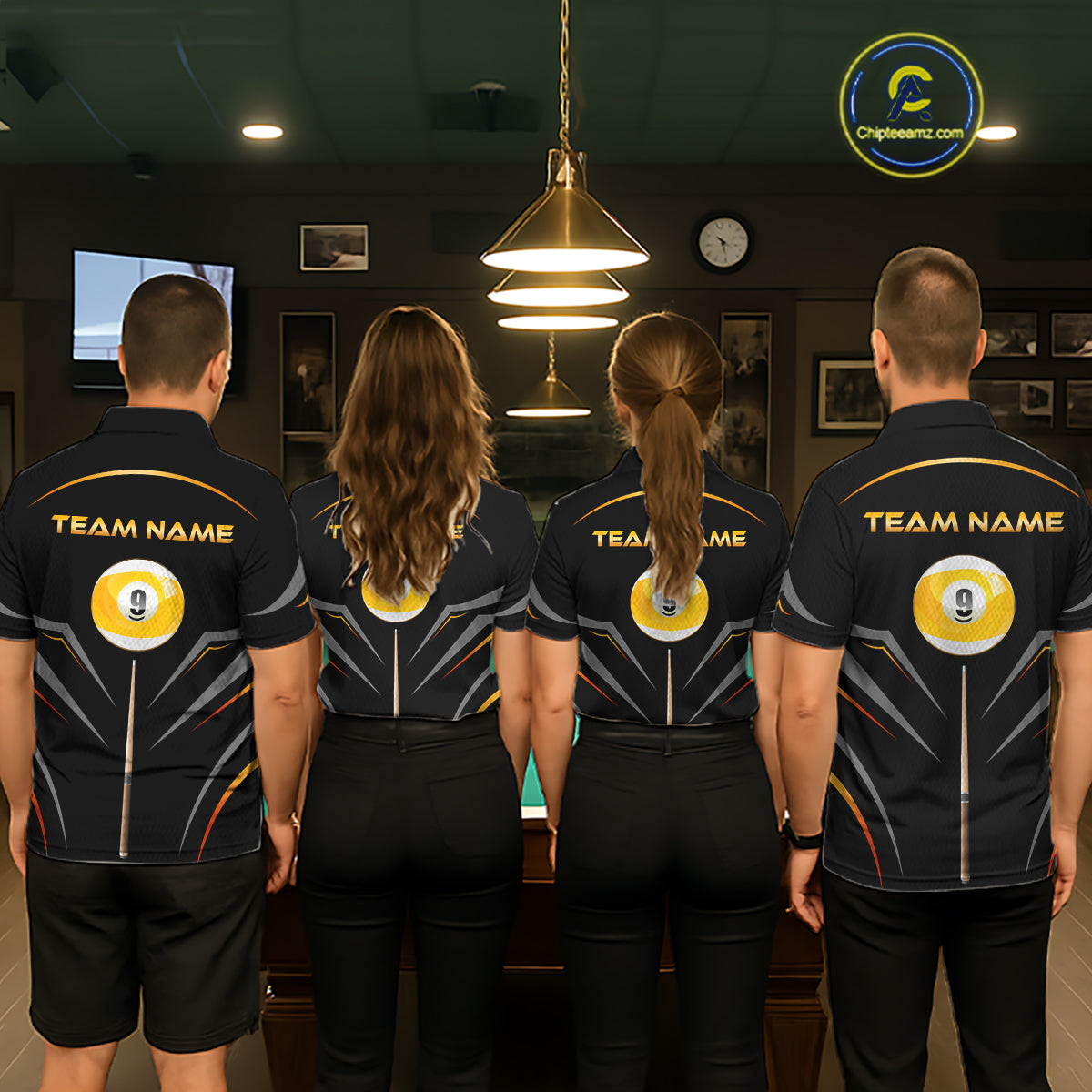 Custom Black and Gold 9 Ball Pool Billiard Shirt for Men Polo & 1/4 Zip Billiard Team Jerseys NNT158