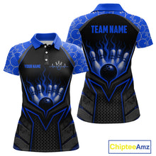 Load image into Gallery viewer, Custom Blue Flame Bowling Jersey for Women Bowling Team Shirts Bowling Polo &amp; 1/4 Zip HNT372