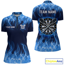 Load image into Gallery viewer, Custom Blue Fire Flame Darts Board Dart Tournament Dart Shirts For Women Darts Team Jerseys NNT118