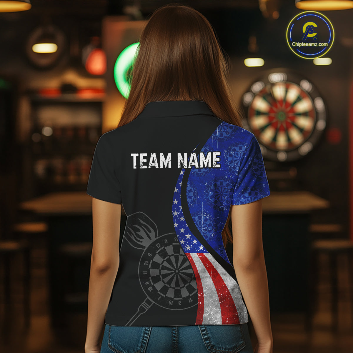 Custom US Flag Dart Shirt For Women, Patriotic Dart Jersey Dart Tournament Retro Darts Board NNT117