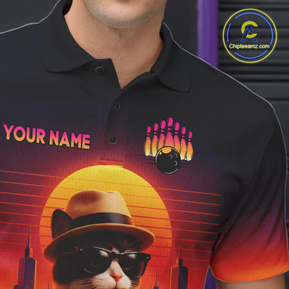 Custom Funny Cat Bowling Jersey for Men Bowling League Bowling Team Shirts Polo & 1/4 Zip HNT197