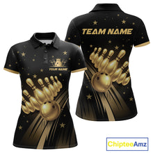 Load image into Gallery viewer, Custom Black and Gold Bowling Jersey for Women Bowling Team Shirts Bowling Uniform Polo &amp; 1/4 Zip HNT176