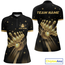 Load image into Gallery viewer, Custom Black and Gold Bowling Jersey for Women Bowling Team Shirts Bowling Uniform Polo &amp; 1/4 Zip HNT176