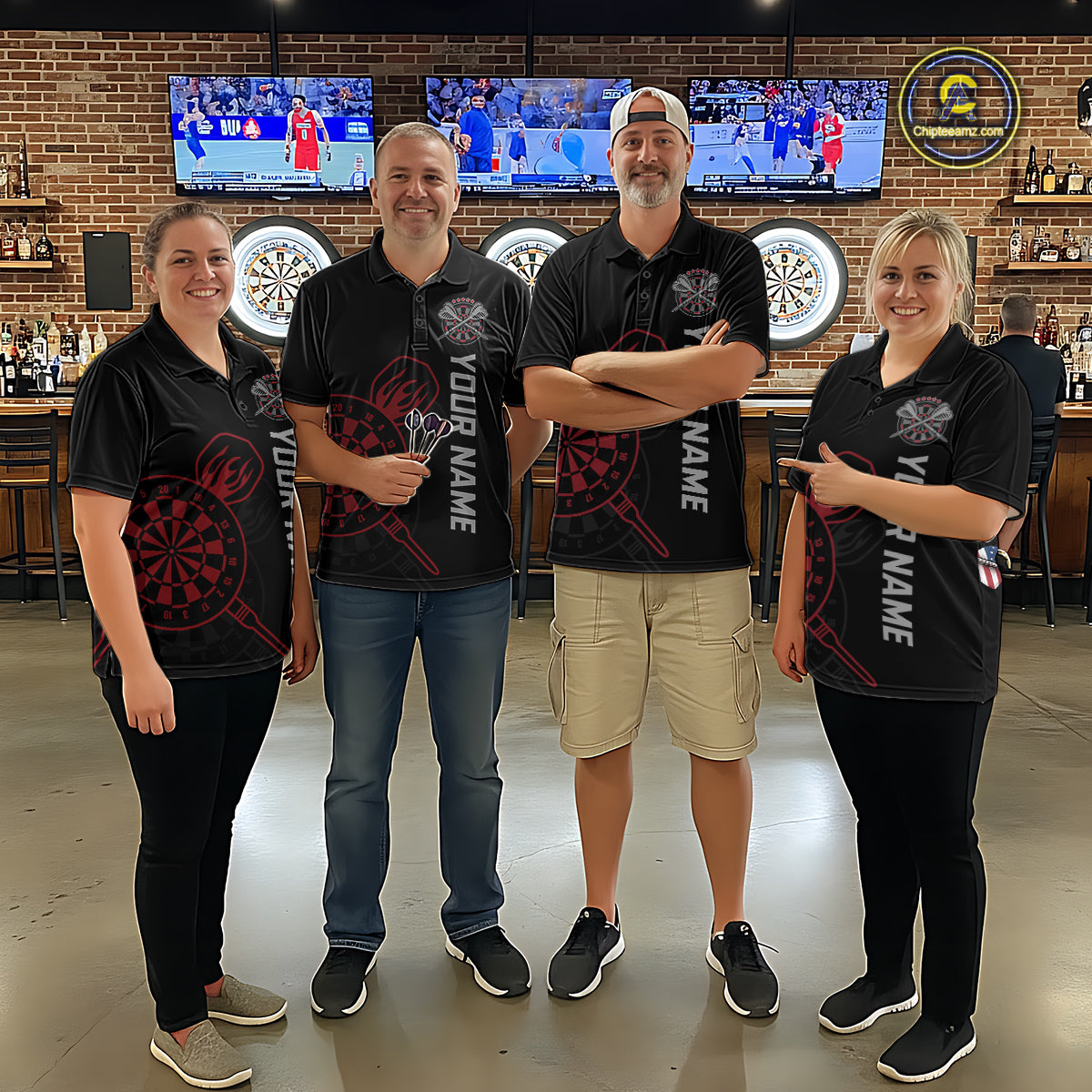 Custom Skull US Flag Dart Shirts For Men Dart Board Shirts Polo & 1/4 Zip Dart Jersey Team NNT127