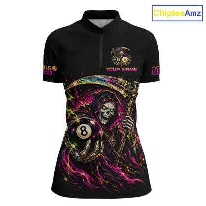 Custom Grim Reaper 8 Ball & 9 Ball Billiard Shirt for Women Billiard Team Jersey Billiard League NNT189