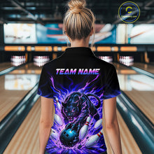 Load image into Gallery viewer, Person wearing a black t-shirt with a panther design and 'TEAM NAME' text in a bowling alley.