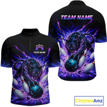 Load image into Gallery viewer, Black panther bowling design on a black shirt with customizable text, featuring Chiptee Amz branding.