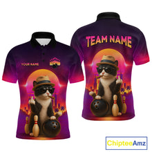 Load image into Gallery viewer, Custom Funny Cat Bowling Jersey for Men Bowling League Polo &amp; 1/4 Zip Bowling Team Shirts HNT142