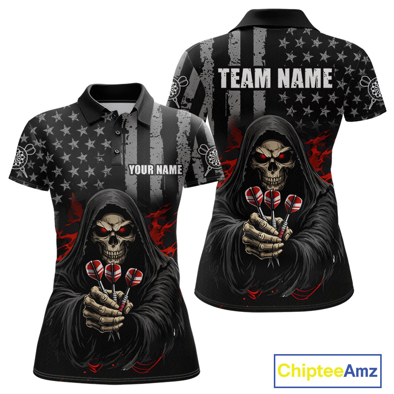 Custom American Flag Grim Reaper Dart Shirt Dart Team Jersey for Women Dartboard Shirts NNT177