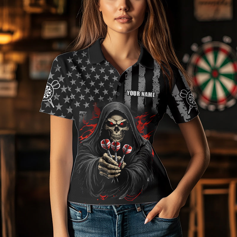 Custom American Flag Grim Reaper Dart Shirt Dart Team Jersey for Women Dartboard Shirts NNT177