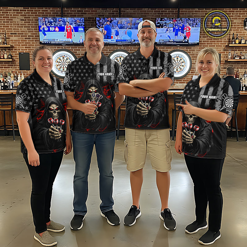 Custom American Flag Grim Reaper Dart Shirt Dart Team Jersey for Men Dartboard Shirts NNT177