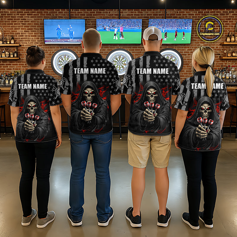 Custom American Flag Grim Reaper Dart Shirt Dart Team Jersey for Men Dartboard Shirts NNT177