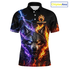 Load image into Gallery viewer, Custom fire lightning wolf bowling jersey for men, personalized team bowling polo shirt front view