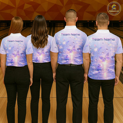 Custom Butterfly Pastel Purple Bowling Shirts For Women, Bowling Team Shirt With Butterflies HNT278