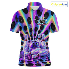 Load image into Gallery viewer, Custom neon cosmic bowling jersey for men, personalized team bowling polo shirt front view