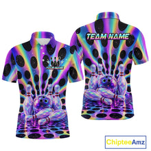 Load image into Gallery viewer, Custom neon cosmic bowling jersey for men, personalized team bowling polo shirt front view and back view