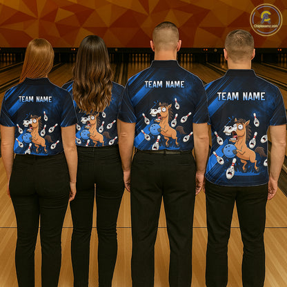 Custom Blue Funny Horse Bowling Jersey for Women Bowling Team Shirts Bowling Tournament HNT184