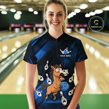Load image into Gallery viewer, Custom Blue Funny Horse Bowling Jersey for Women Bowling Team Shirts Bowling Tournament HNT184