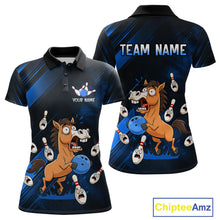 Load image into Gallery viewer, Custom Blue Funny Horse Bowling Jersey for Women Bowling Team Shirts Bowling Tournament HNT184