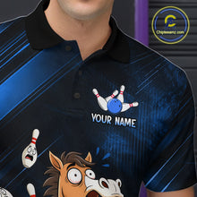 Load image into Gallery viewer, Custom Blue Funny Horse Bowling Jersey for Men Bowling Team Shirts Bowling Tournament HNT184